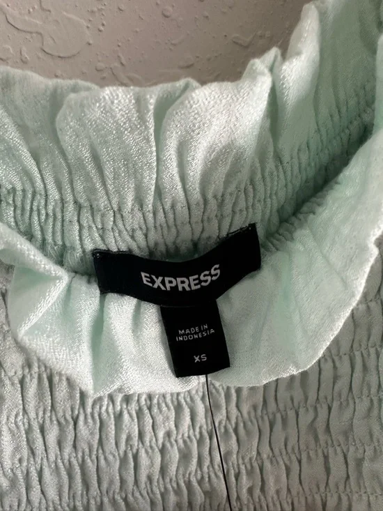 Express Mint Green Smocked Ruffle Strap Midi Dress - Picture 5 of 7